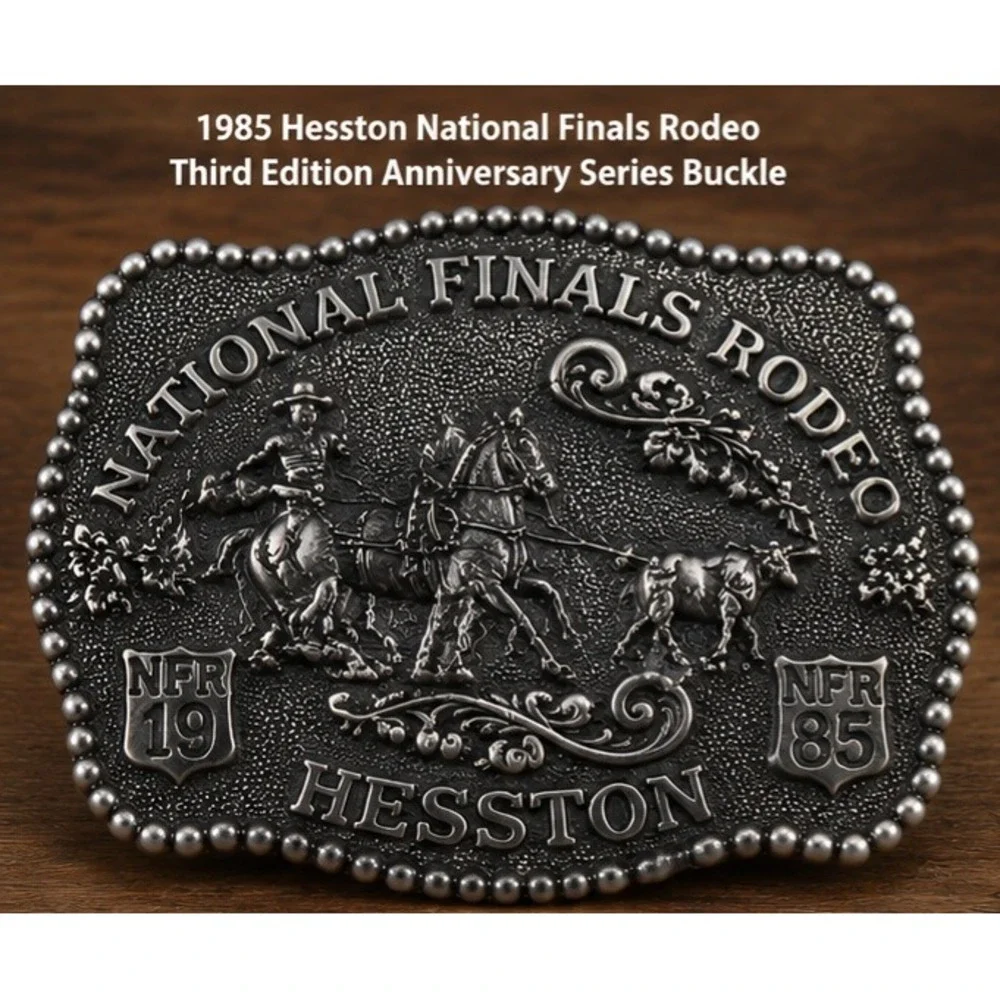 1985 Hesston National Finals Rodeo Belt Buckle Fred Fellows Signed #1448